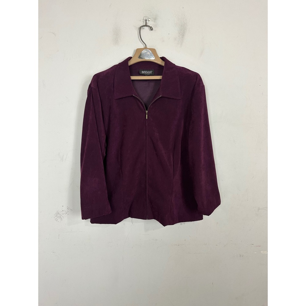 Briggs New York Womens Plum Purple Faux Suede Zip Up Jacket Size 18W